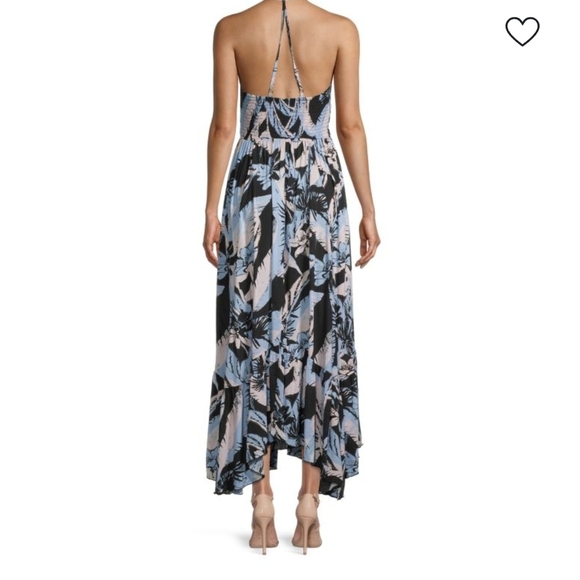 Free People Black and Blue Floral Maxi Dress HEAT WAVE FOLIAGE - SZ M - Picture 2 of 7